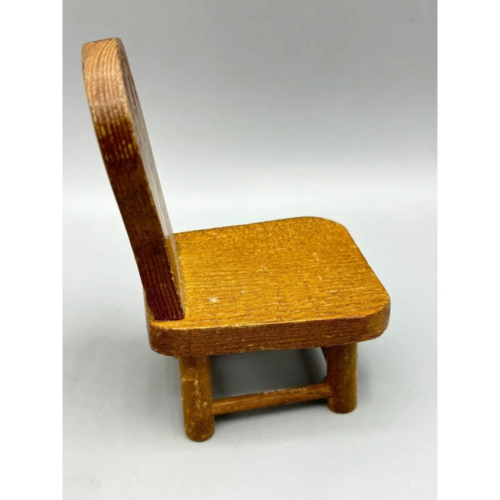 Vtg Teddy Bear Story‎ Miniature Wooden Chair Dollhouse Furniture Wood Decor 3.5